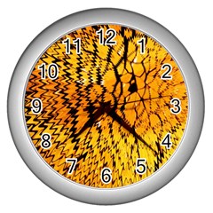 Yellow Chevron Zigzag Pattern Wall Clocks (Silver) 