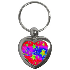 Red Background With A Stars Key Chains (heart)  by Amaryn4rt