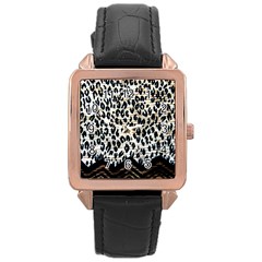 Tiger Background Fabric Animal Motifs Rose Gold Leather Watch  by Amaryn4rt