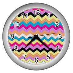 Chevrons Pattern Art Background Wall Clocks (silver)  by Amaryn4rt