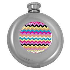 Chevrons Pattern Art Background Round Hip Flask (5 Oz) by Amaryn4rt