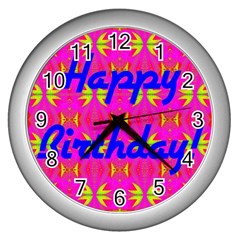 Happy Birthday! Wall Clocks (silver)  by Amaryn4rt