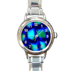 Blue Scales Pattern Background Round Italian Charm Watch