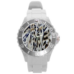 Tiger Background Fabric Animal Motifs Round Plastic Sport Watch (l) by Amaryn4rt