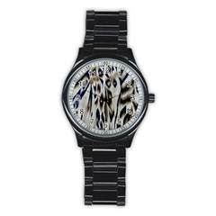 Tiger Background Fabric Animal Motifs Stainless Steel Round Watch by Amaryn4rt