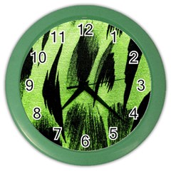 Green Tiger Background Fabric Animal Motifs Color Wall Clocks by Amaryn4rt