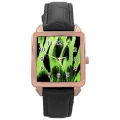 Green Tiger Background Fabric Animal Motifs Rose Gold Leather Watch  by Amaryn4rt