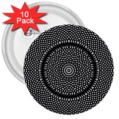 Black Lace Kaleidoscope On White 3  Buttons (10 pack) 