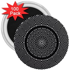 Black Lace Kaleidoscope On White 3  Magnets (100 pack)