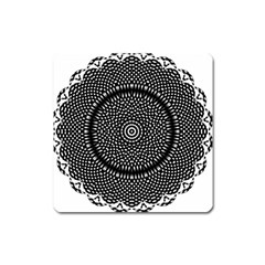 Black Lace Kaleidoscope On White Square Magnet