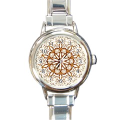 Golden Filigree Flake On White Round Italian Charm Watch by Amaryn4rt