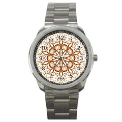 Golden Filigree Flake On White Sport Metal Watch by Amaryn4rt