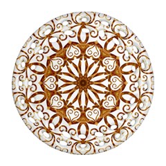 Golden Filigree Flake On White Round Filigree Ornament (two Sides)