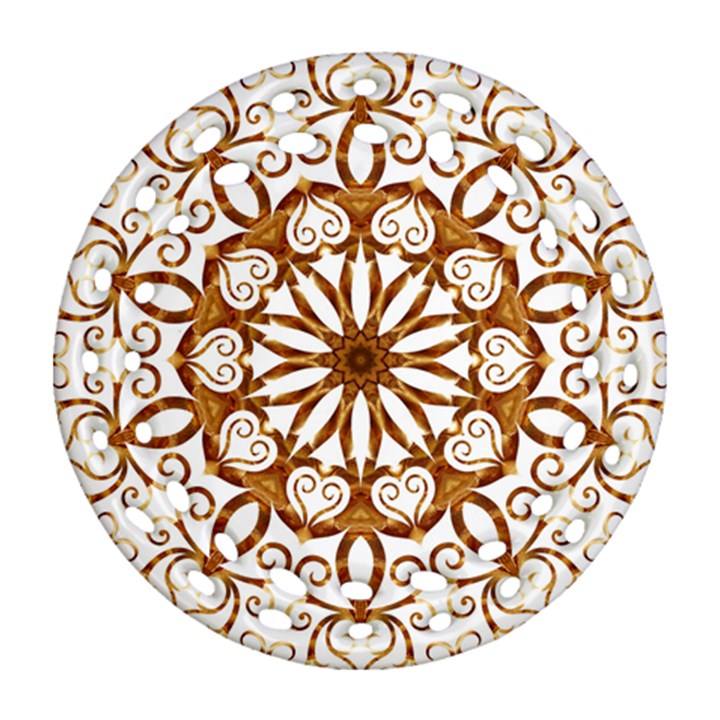 Golden Filigree Flake On White Round Filigree Ornament (Two Sides)