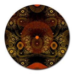 Fractal Yellow Design On Black Round Mousepads