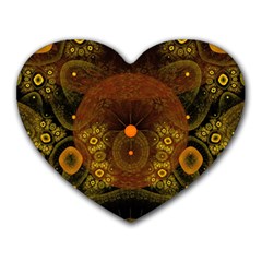 Fractal Yellow Design On Black Heart Mousepads by Amaryn4rt