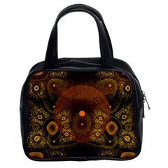 Fractal Yellow Design On Black Classic Handbags (2 Sides) by Amaryn4rt