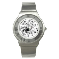 Fractal Black Spiral On White Stainless Steel Watch by Amaryn4rt