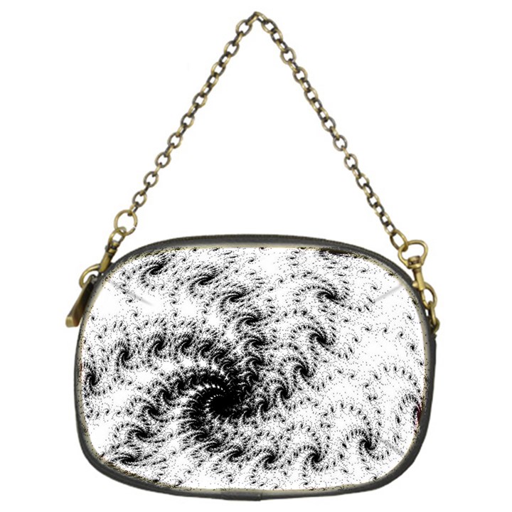 Fractal Black Spiral On White Chain Purses (One Side) 