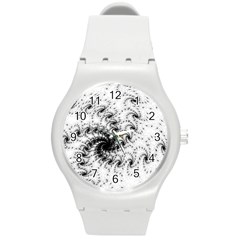 Fractal Black Spiral On White Round Plastic Sport Watch (m) by Amaryn4rt