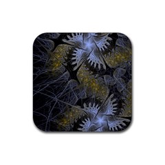 Fractal Wallpaper With Blue Flowers Rubber Coaster (square) 