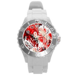 Red Fractal Art Round Plastic Sport Watch (l) by Amaryn4rt