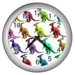 Multicolor Dinosaur Background Wall Clocks (Silver)  Front