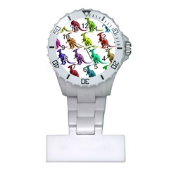 Multicolor Dinosaur Background Plastic Nurses Watch by Amaryn4rt