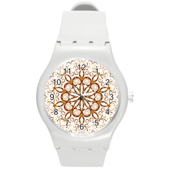 Golden Filigree Flake On White Round Plastic Sport Watch (m) by Amaryn4rt