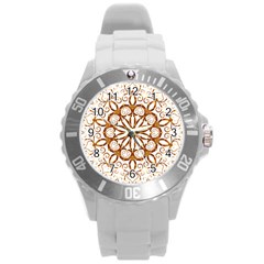 Golden Filigree Flake On White Round Plastic Sport Watch (l) by Amaryn4rt