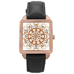 Golden Filigree Flake On White Rose Gold Leather Watch  by Amaryn4rt