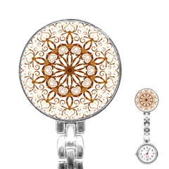 Golden Filigree Flake On White Stainless Steel Nurses Watch