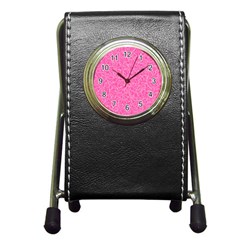 Pink Pattern Pen Holder Desk Clocks