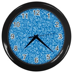 Blue Pattern Wall Clocks (black) by Valentinaart