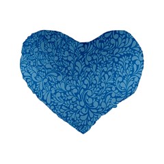 Blue Pattern Standard 16  Premium Flano Heart Shape Cushions by Valentinaart