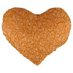 Orange Pattern Large 19  Premium Heart Shape Cushions