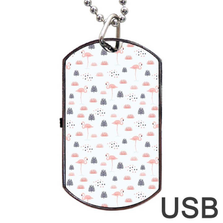 Cute Flamingos And  Leaves Pattern Dog Tag USB Flash (One Side)