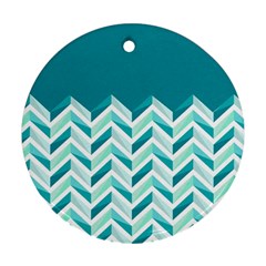 Zigzag Pattern In Blue Tones Round Ornament (two Sides) by TastefulDesigns