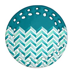Zigzag Pattern In Blue Tones Round Filigree Ornament (two Sides) by TastefulDesigns