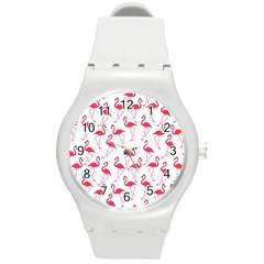 Flamingo pattern Round Plastic Sport Watch (M)