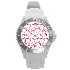 Flamingo pattern Round Plastic Sport Watch (L)