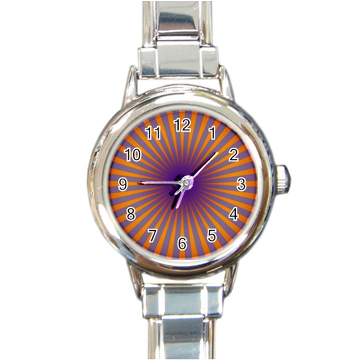 Retro Circle Lines Rays Orange Round Italian Charm Watch