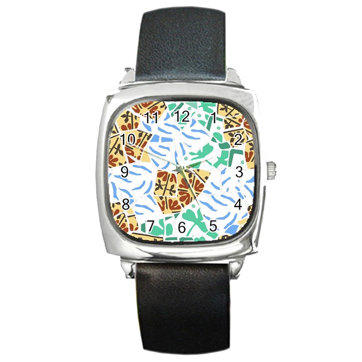 Broken Tile Texture Background Square Metal Watch