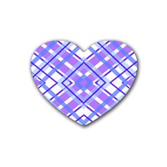 Geometric Plaid Pale Purple Blue Rubber Coaster (heart)  by Amaryn4rt