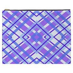 Geometric Plaid Pale Purple Blue Cosmetic Bag (xxxl)  by Amaryn4rt