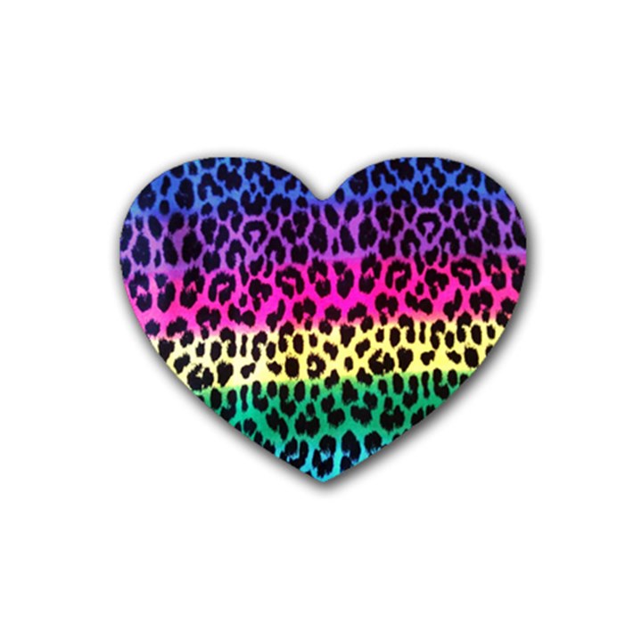 Cheetah Neon Rainbow Animal Rubber Coaster (Heart) 