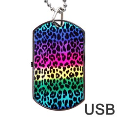 Cheetah Neon Rainbow Animal Dog Tag Usb Flash (one Side)