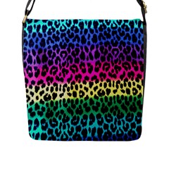 Cheetah Neon Rainbow Animal Flap Messenger Bag (l)  by Alisyart