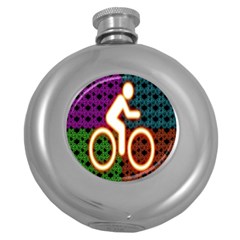 Bike Neon Colors Graphic Bright Bicycle Light Purple Orange Gold Green Blue Round Hip Flask (5 Oz) by Alisyart