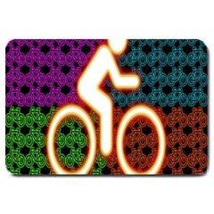 Bike Neon Colors Graphic Bright Bicycle Light Purple Orange Gold Green Blue Large Doormat  by Alisyart